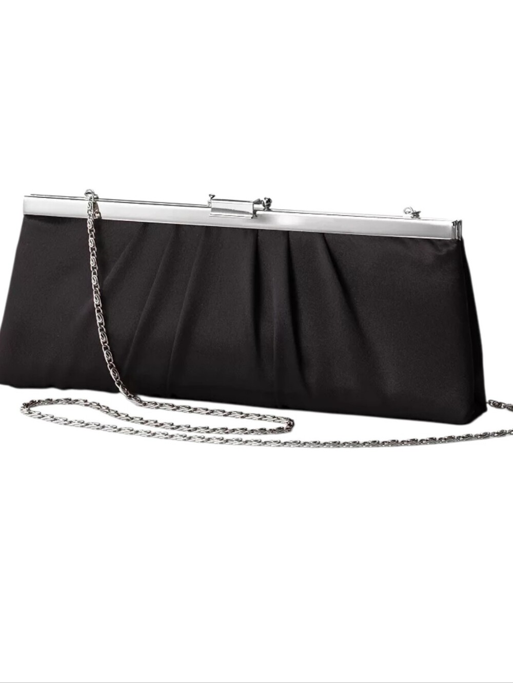 Gunne Sax by Jessica McClintock Black Satin Evening Clutch with Chain Strap